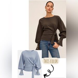 COMMENSE Waist Tie Flare Balloon Sleeve Sweatshirt